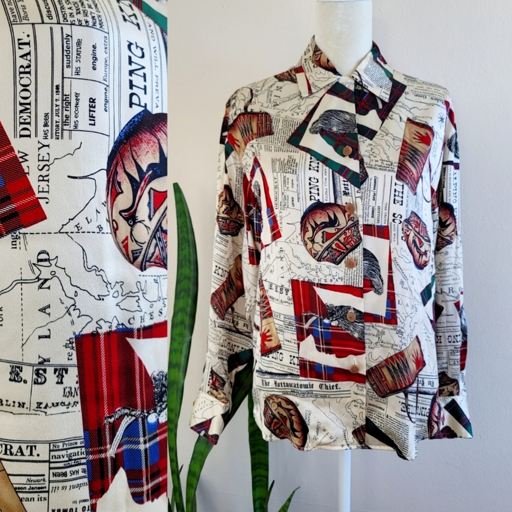 VTG Worth Silk American Indian Print Blouse